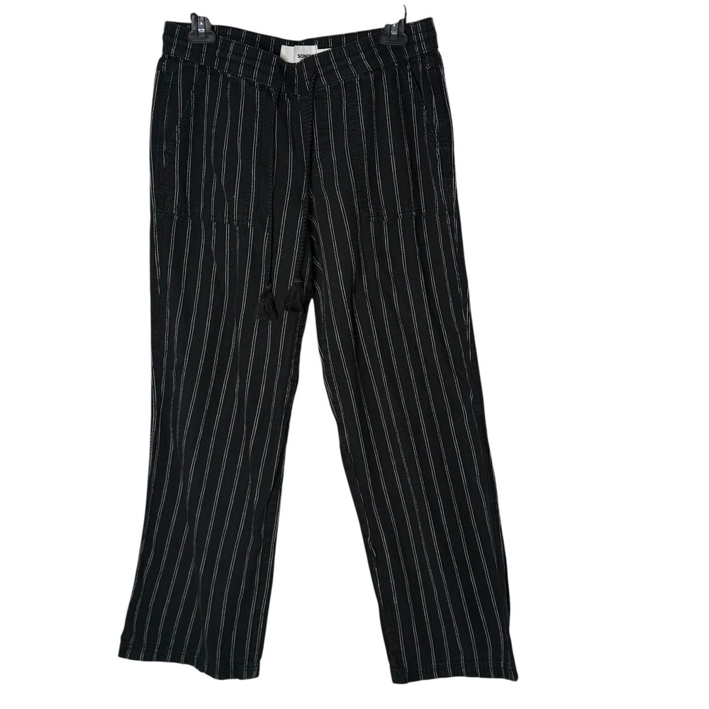 Sonoma Pinstripe Linen Blend Pants M Black‎ Tassel Faded Vintage Wash Casual